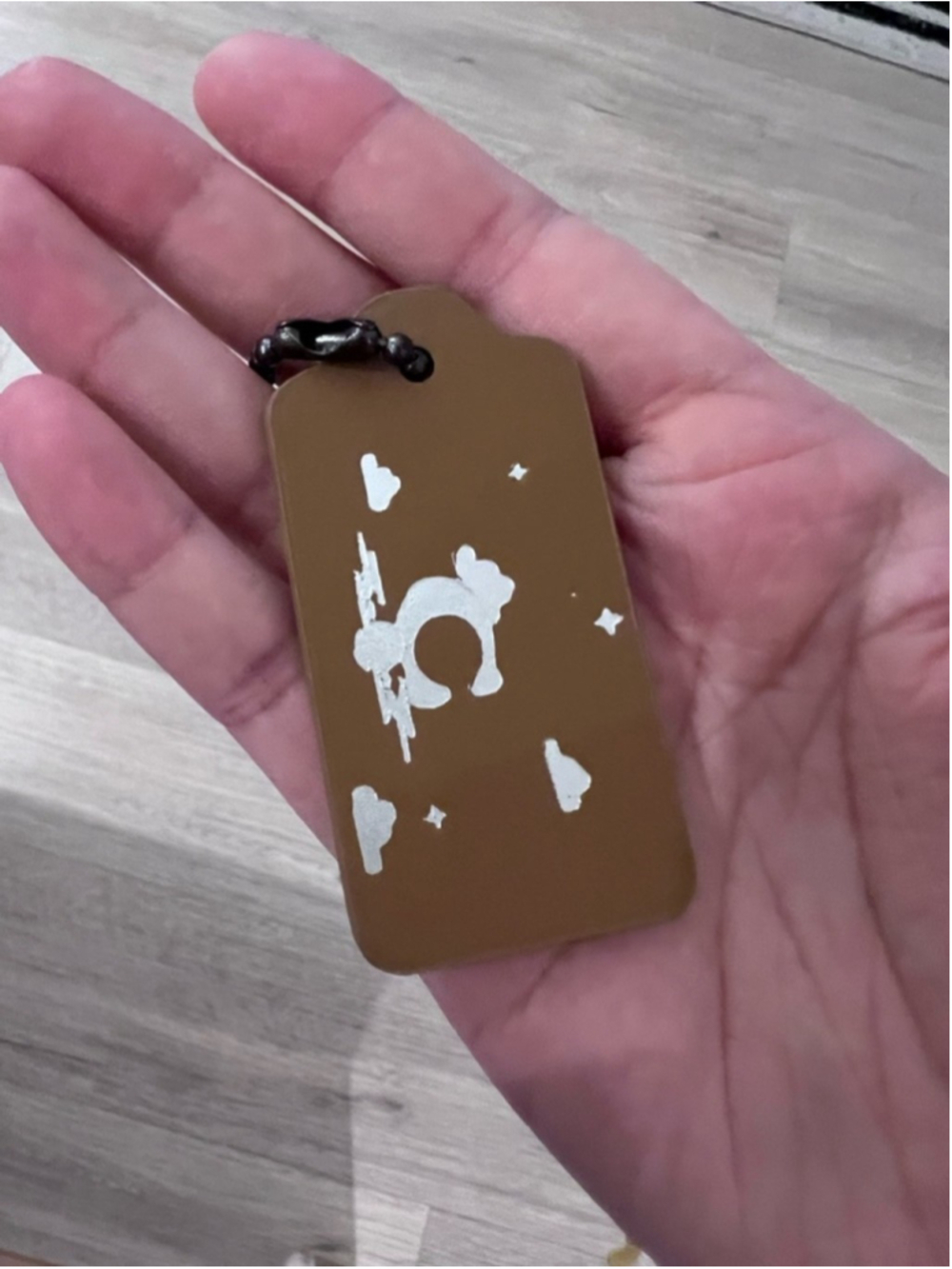 Coach Brown Leather Bag Tag Charm | Asian Stars & Cloud Design Hang Tag NEW FIRM